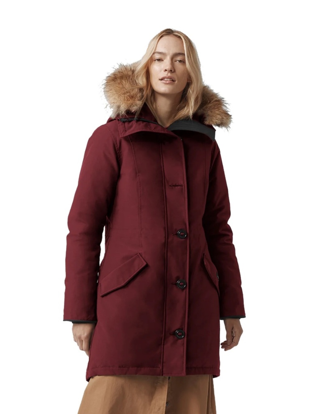 Canada Goose Women's Burgundy Parka with Fur-Trim Hood - Rossclaire - Bordeaux
